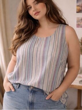 NWT!Maggie Barnes Multicolor Striped Tank Top Size 3X